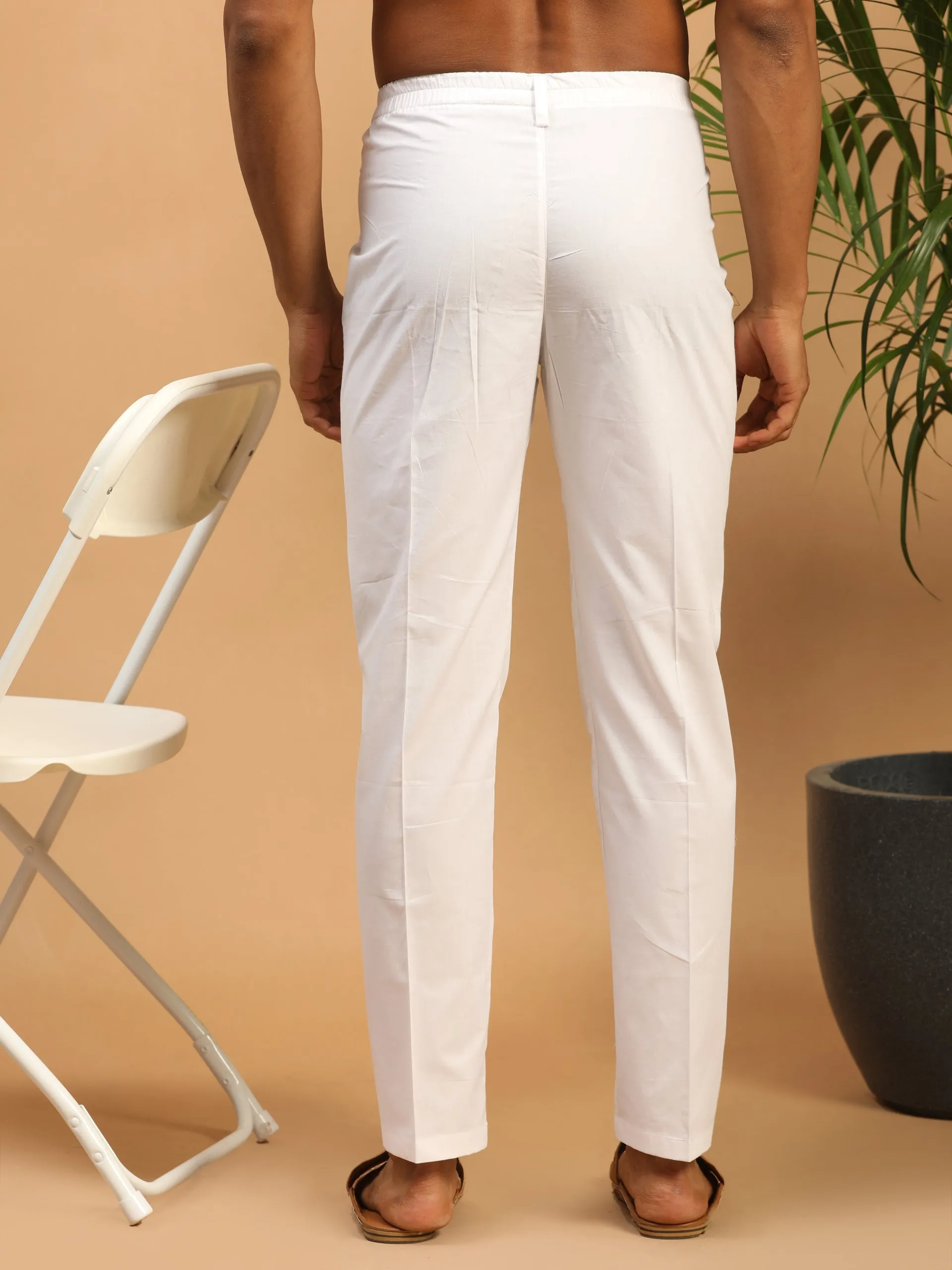 Jashvi Men's White Pure Cotton Pant Style Pyjama