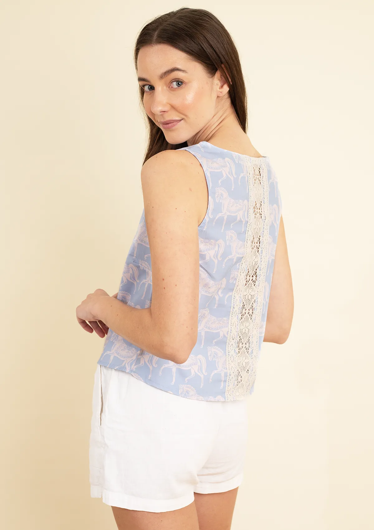 Jazmine Sleeveless Cotton Top | Blossomare Print | Light
