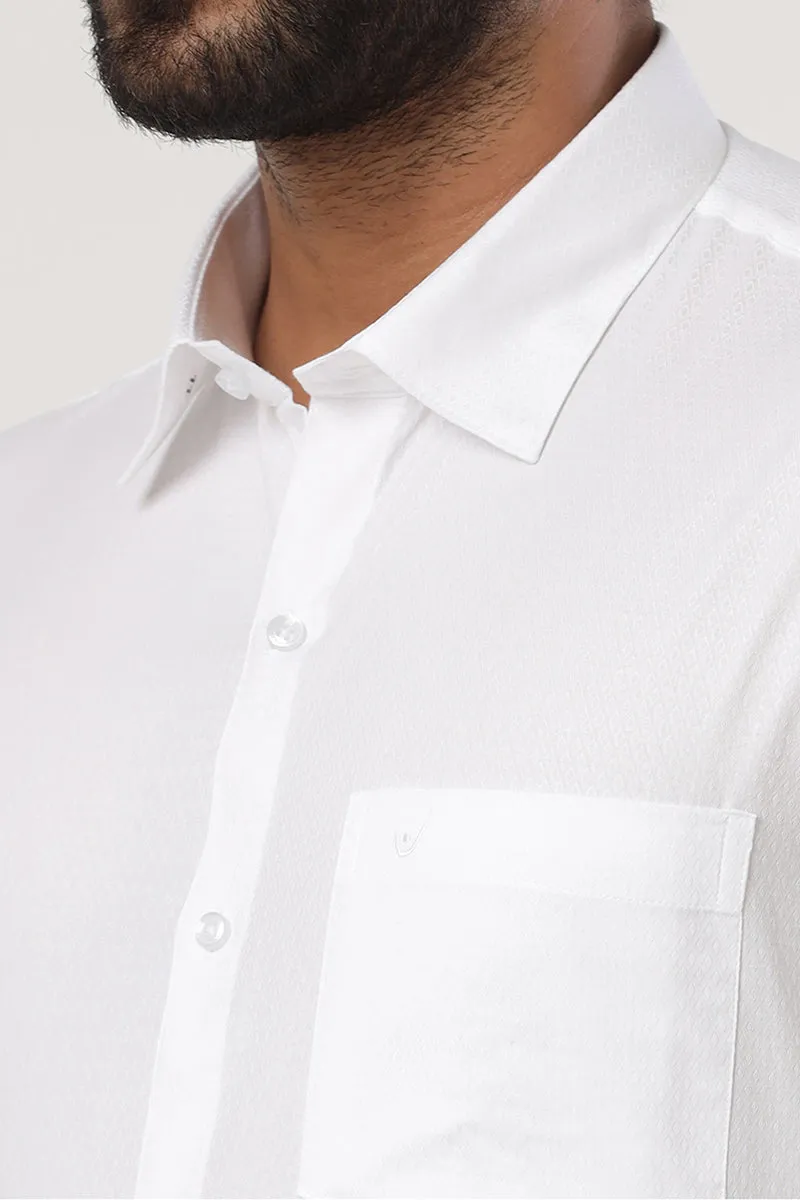 Kingdom - 100% Cotton Dobby Formal White Shirt For Men | Uathayam