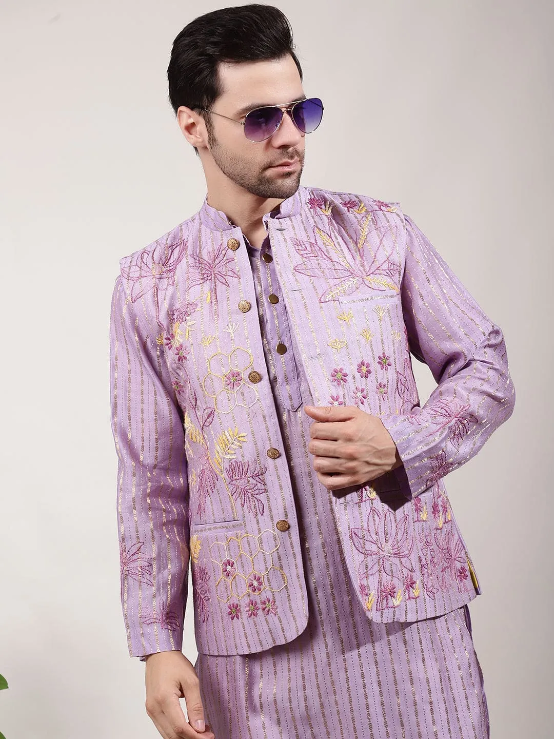 Light Purple ChikanKari Silk  Kurta Set