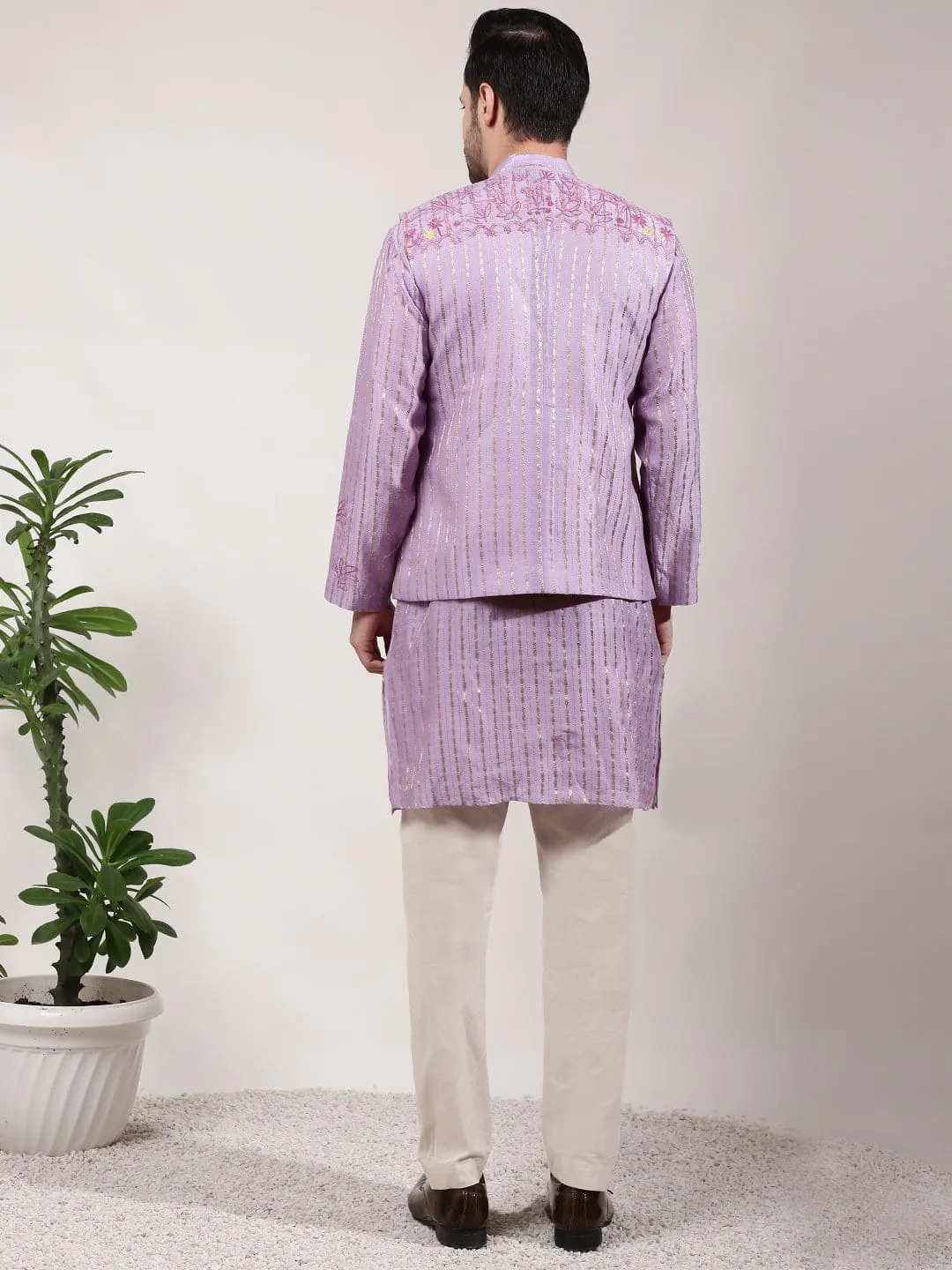 Light Purple ChikanKari Silk  Kurta Set