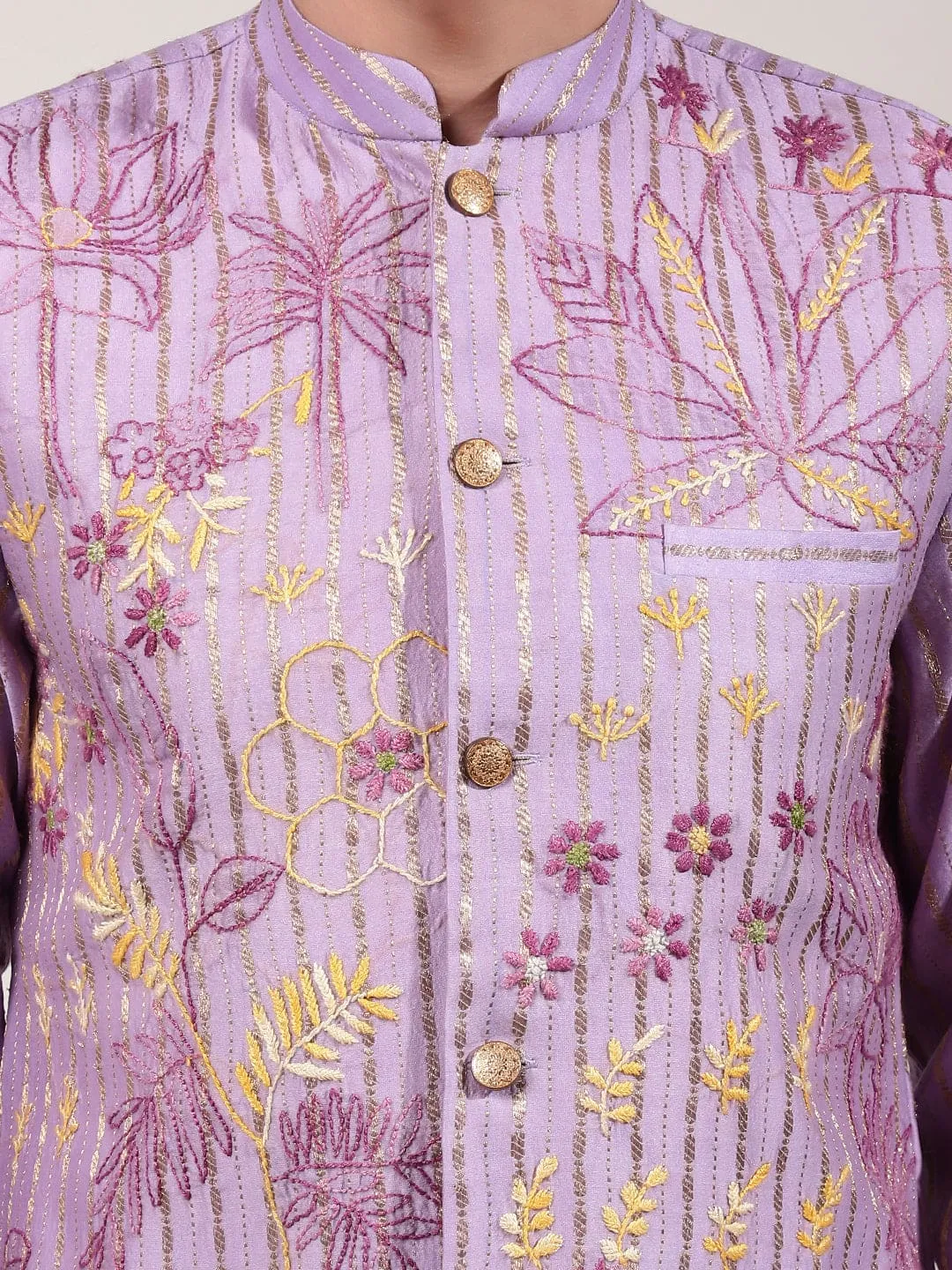 Light Purple ChikanKari Silk  Kurta Set