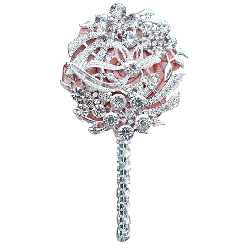 Luxury Full Satin Ribbon and Crystal Jeweled-Adorned Boutonniere