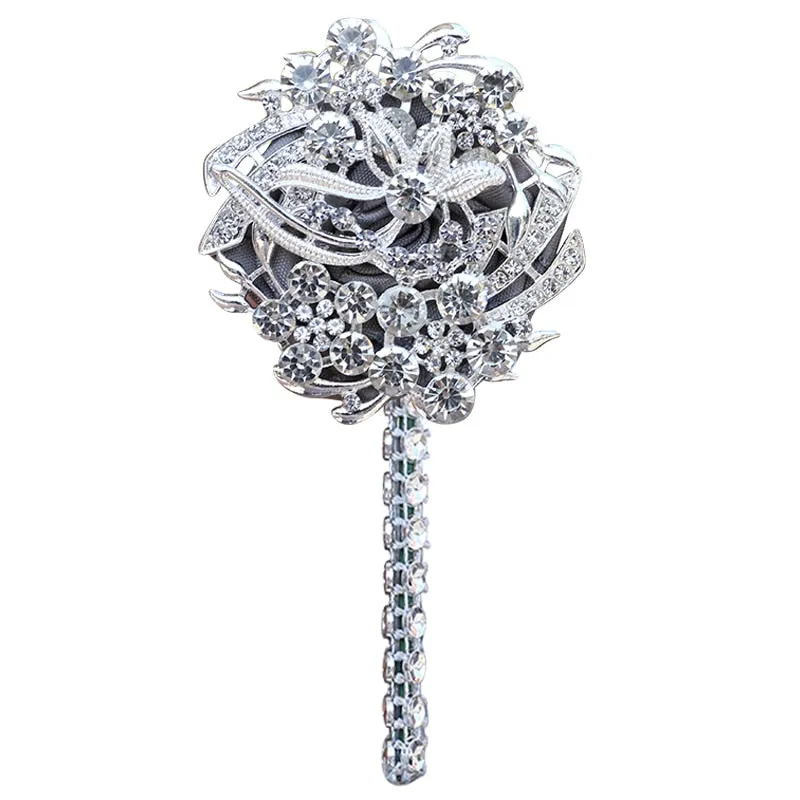 Luxury Full Satin Ribbon and Crystal Jeweled-Adorned Boutonniere