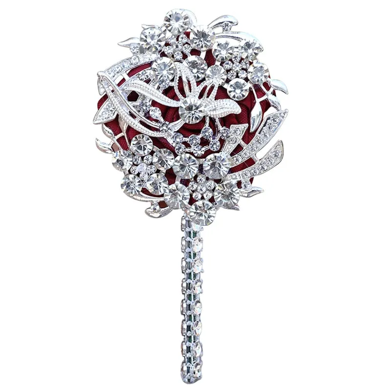 Luxury Full Satin Ribbon and Crystal Jeweled-Adorned Boutonniere