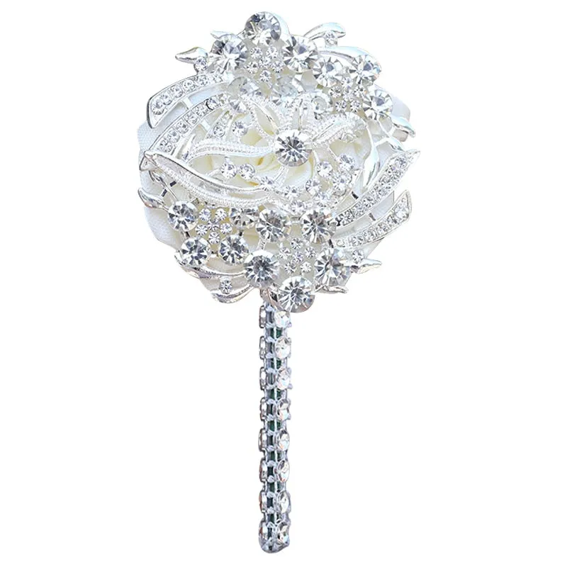Luxury Full Satin Ribbon and Crystal Jeweled-Adorned Boutonniere