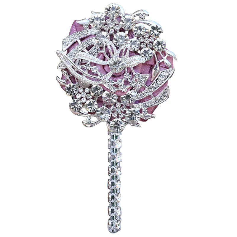 Luxury Full Satin Ribbon and Crystal Jeweled-Adorned Boutonniere