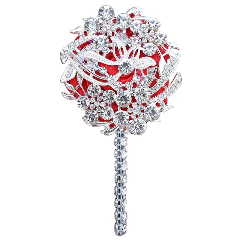 Luxury Full Satin Ribbon and Crystal Jeweled-Adorned Boutonniere