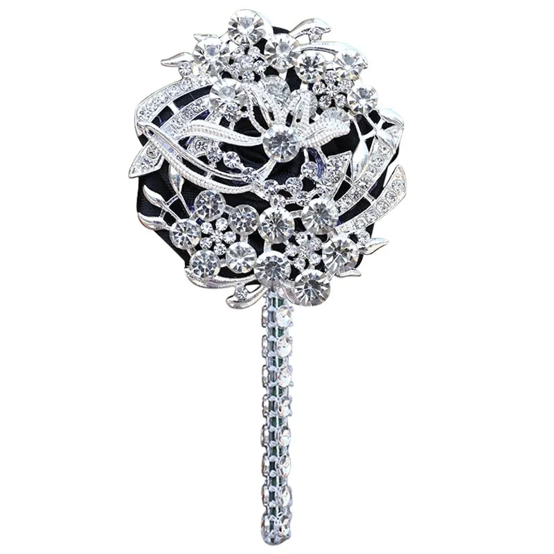 Luxury Full Satin Ribbon and Crystal Jeweled-Adorned Boutonniere