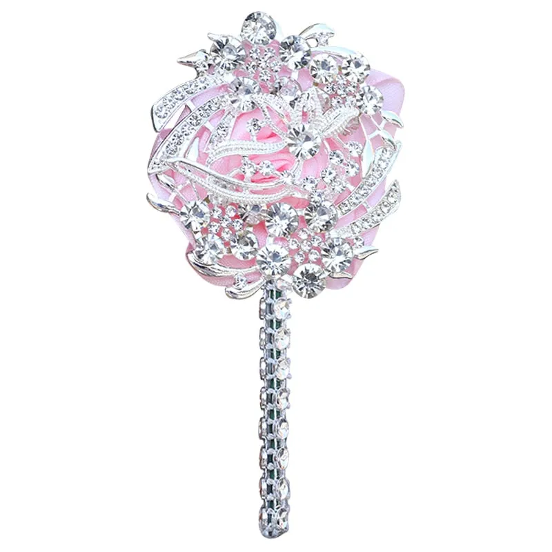 Luxury Full Satin Ribbon and Crystal Jeweled-Adorned Boutonniere