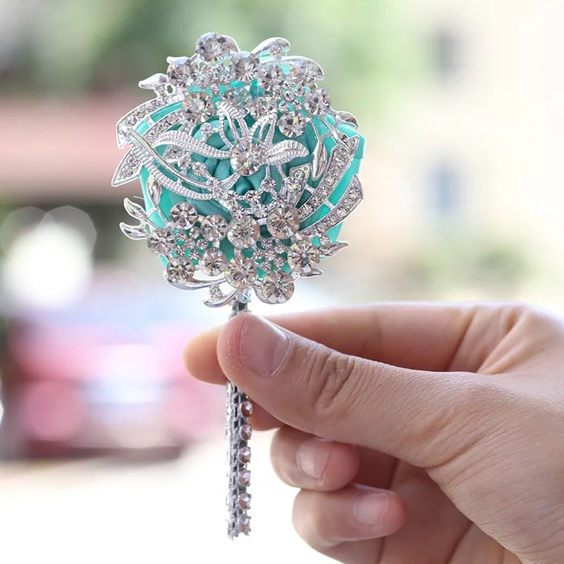 Luxury Full Satin Ribbon and Crystal Jeweled-Adorned Boutonniere
