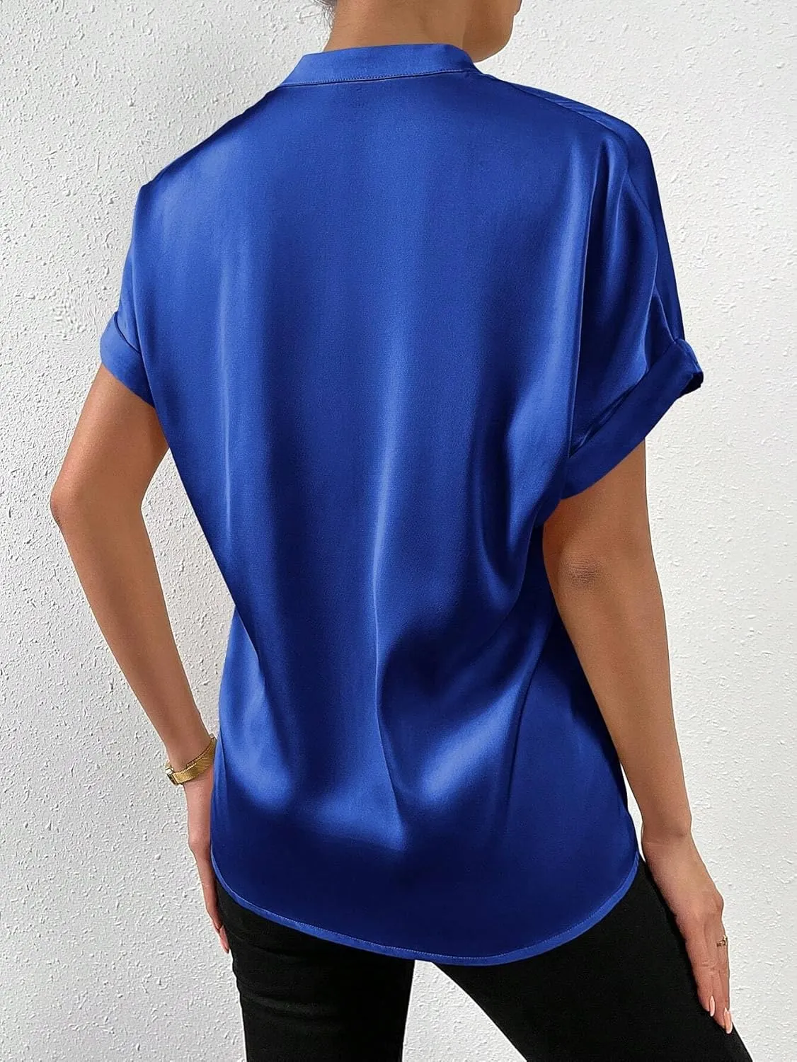 Maysoar Satin Blouses for Women Button Down Silk Shirts Batwing Sleeve Top Elegant Summer Office Work Shirt