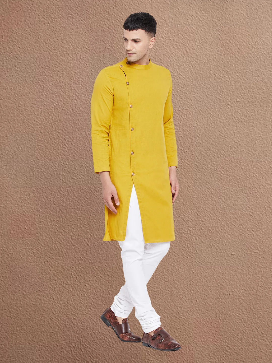 Men's Asymetrical Yellow Sherwani Kurta - Even Apparels