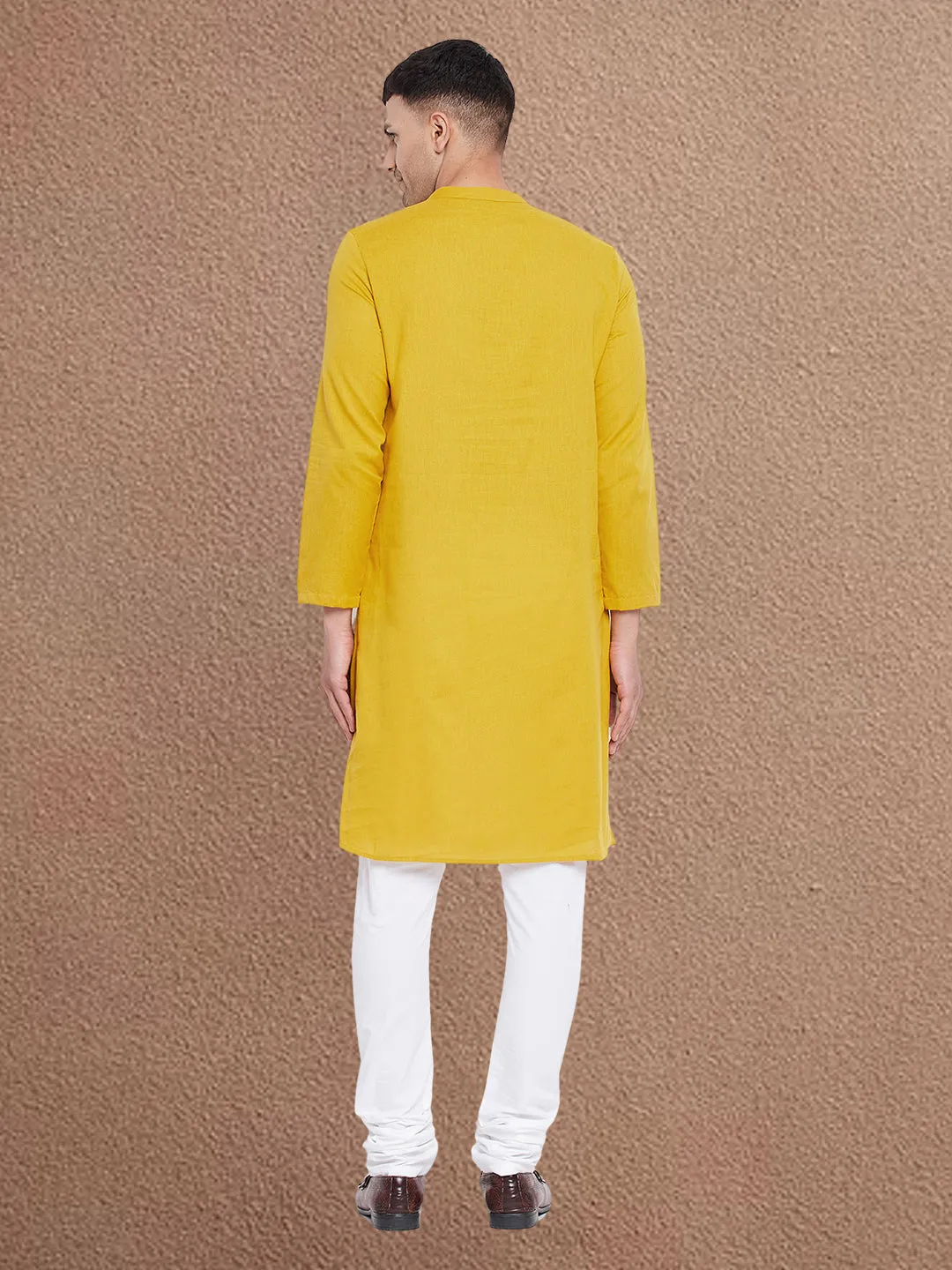 Men's Asymetrical Yellow Sherwani Kurta - Even Apparels