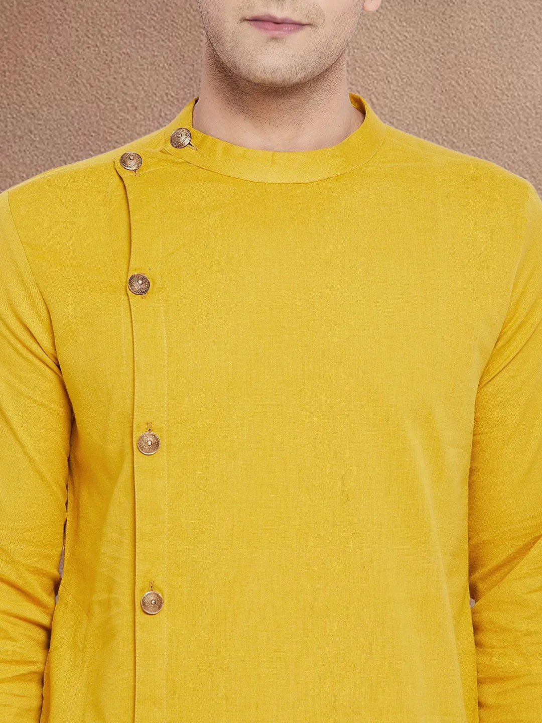 Men's Asymetrical Yellow Sherwani Kurta - Even Apparels