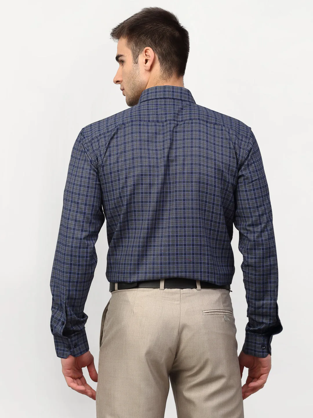 Men's Blue Checked Formal Shirts ( SF 780Blue-Grey ) - Jainish