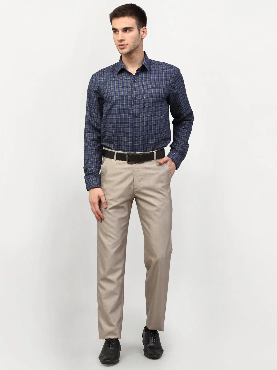 Men's Blue Checked Formal Shirts ( SF 780Blue-Grey ) - Jainish