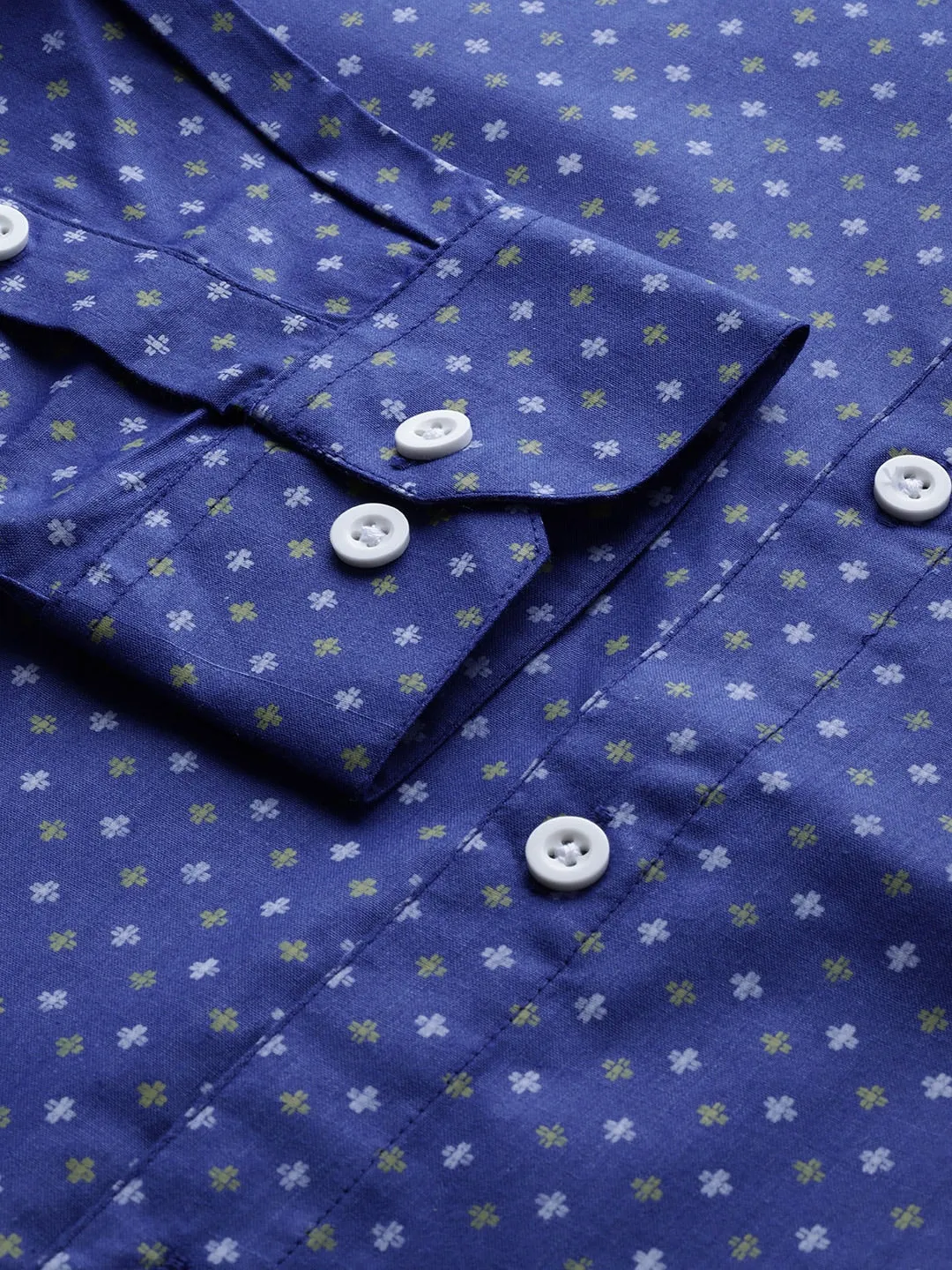 Men's Blue Cotton Printed Formal Shirts ( SF 716Blue ) - Jainish