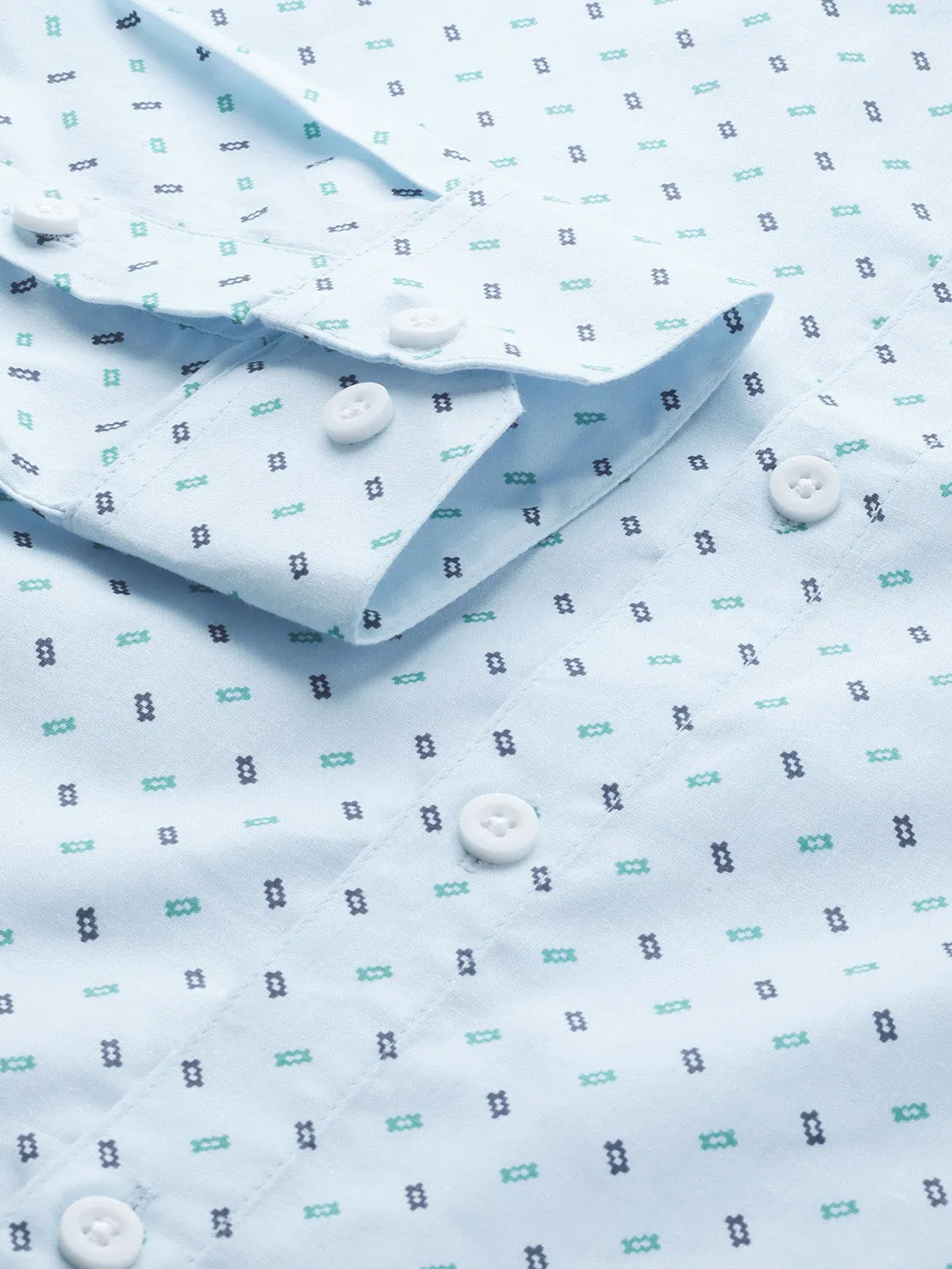 Men's Blue Cotton Printed Formal Shirts ( SF 716Sky ) - Jainish