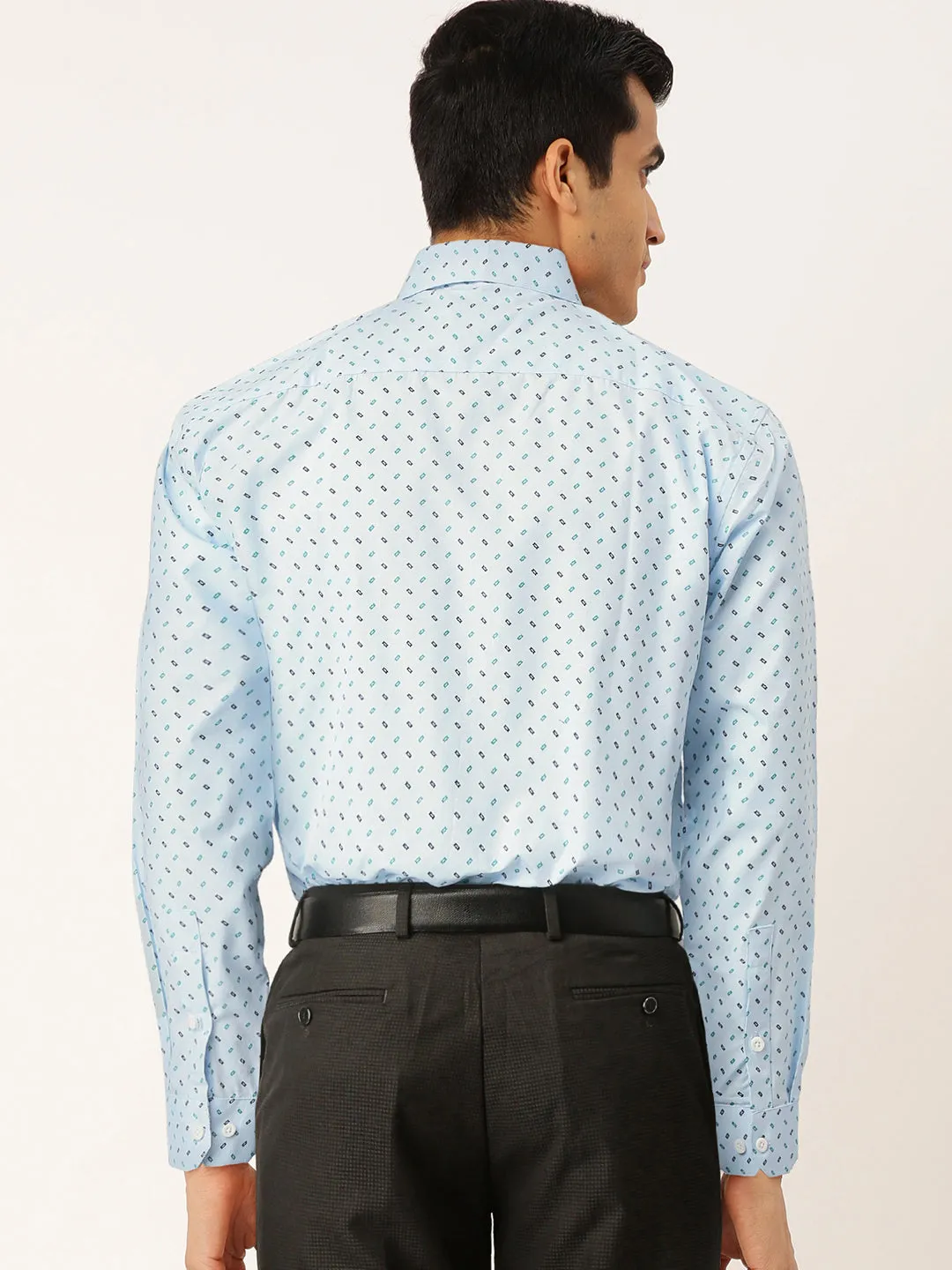 Men's Blue Cotton Printed Formal Shirts ( SF 716Sky ) - Jainish