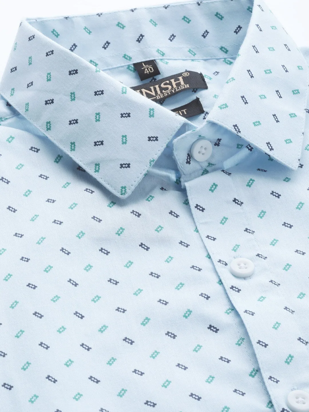 Men's Blue Cotton Printed Formal Shirts ( SF 716Sky ) - Jainish