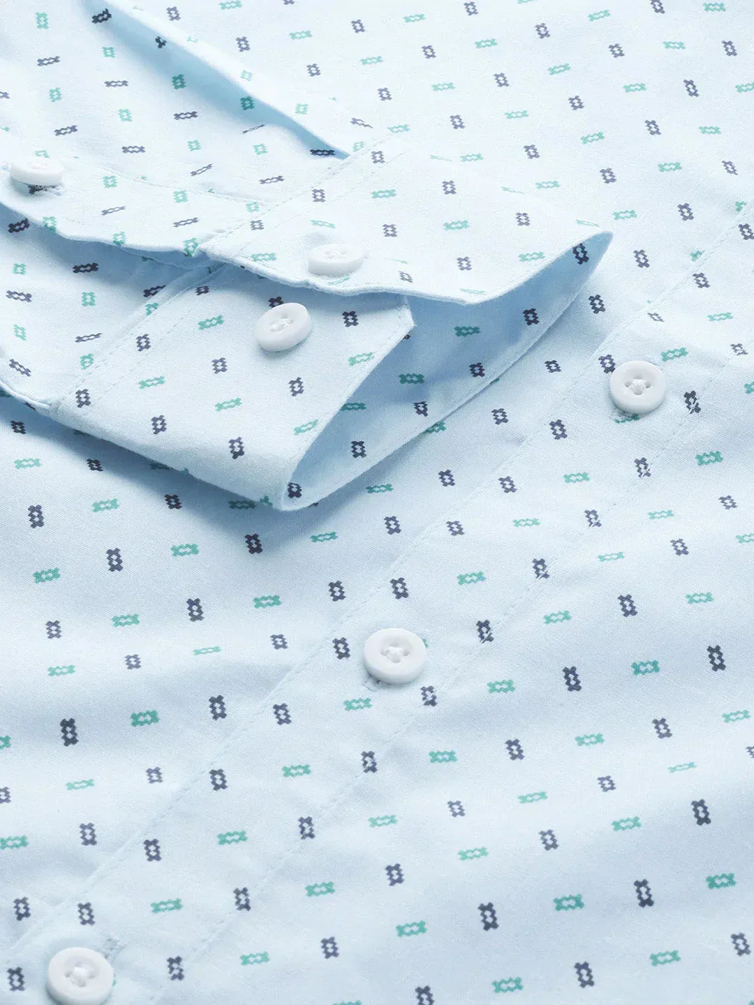 Men's Blue Cotton Printed Formal Shirts - Taantav