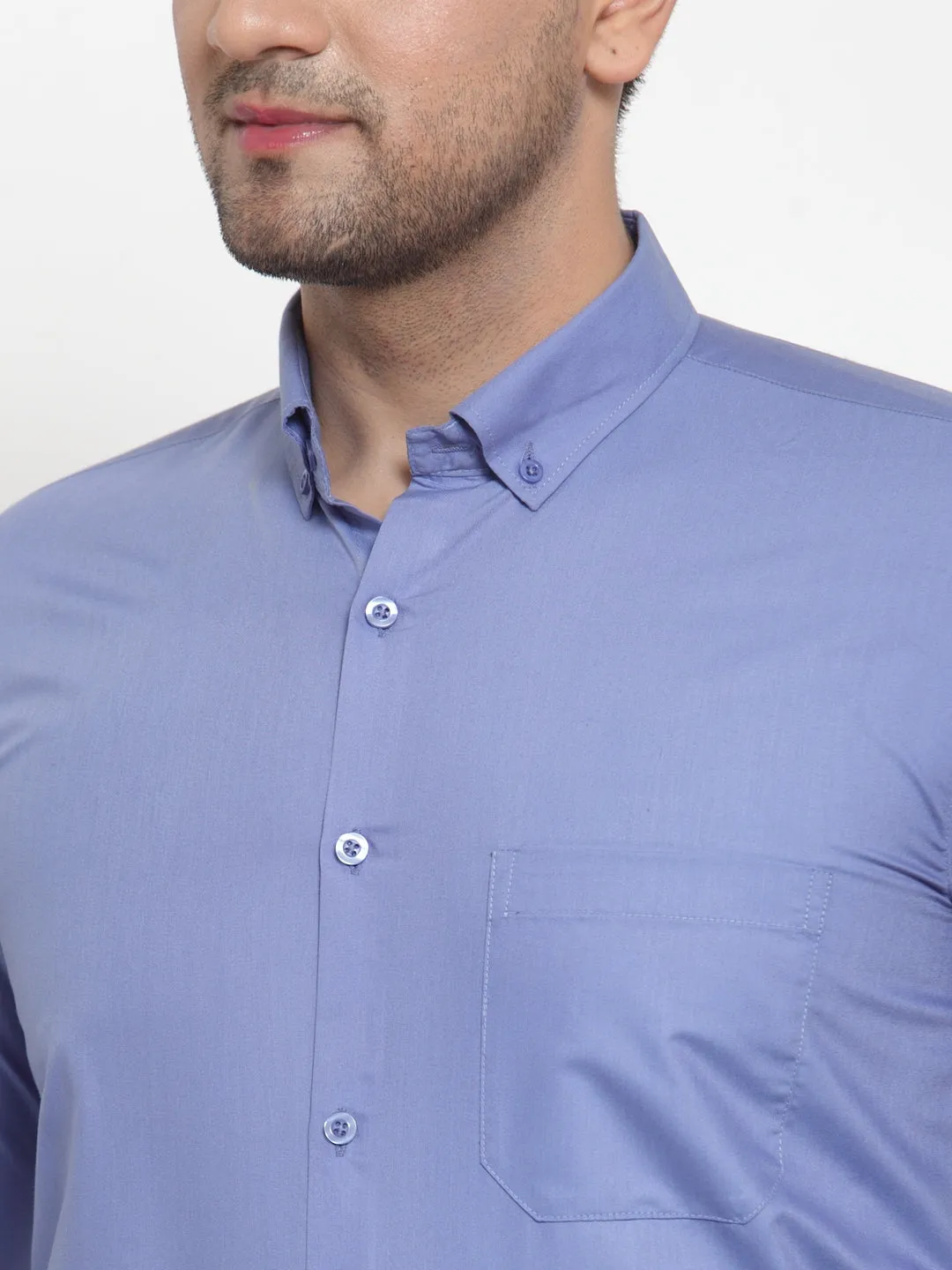Men's Blue Cotton Solid Button Down Formal Shirts ( SF 713Light-Blue ) - Jainish