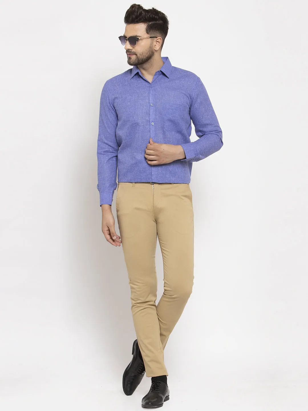 Men's Blue Dobby Solid Formal Shirts ( SF 762Blue ) - Jainish