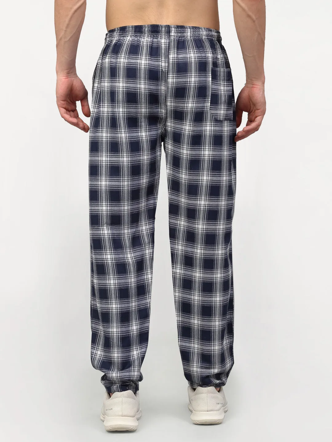 Men's Navy Blue Cotton Checked Track Pants ( JOG 016Navy ) - Jainish