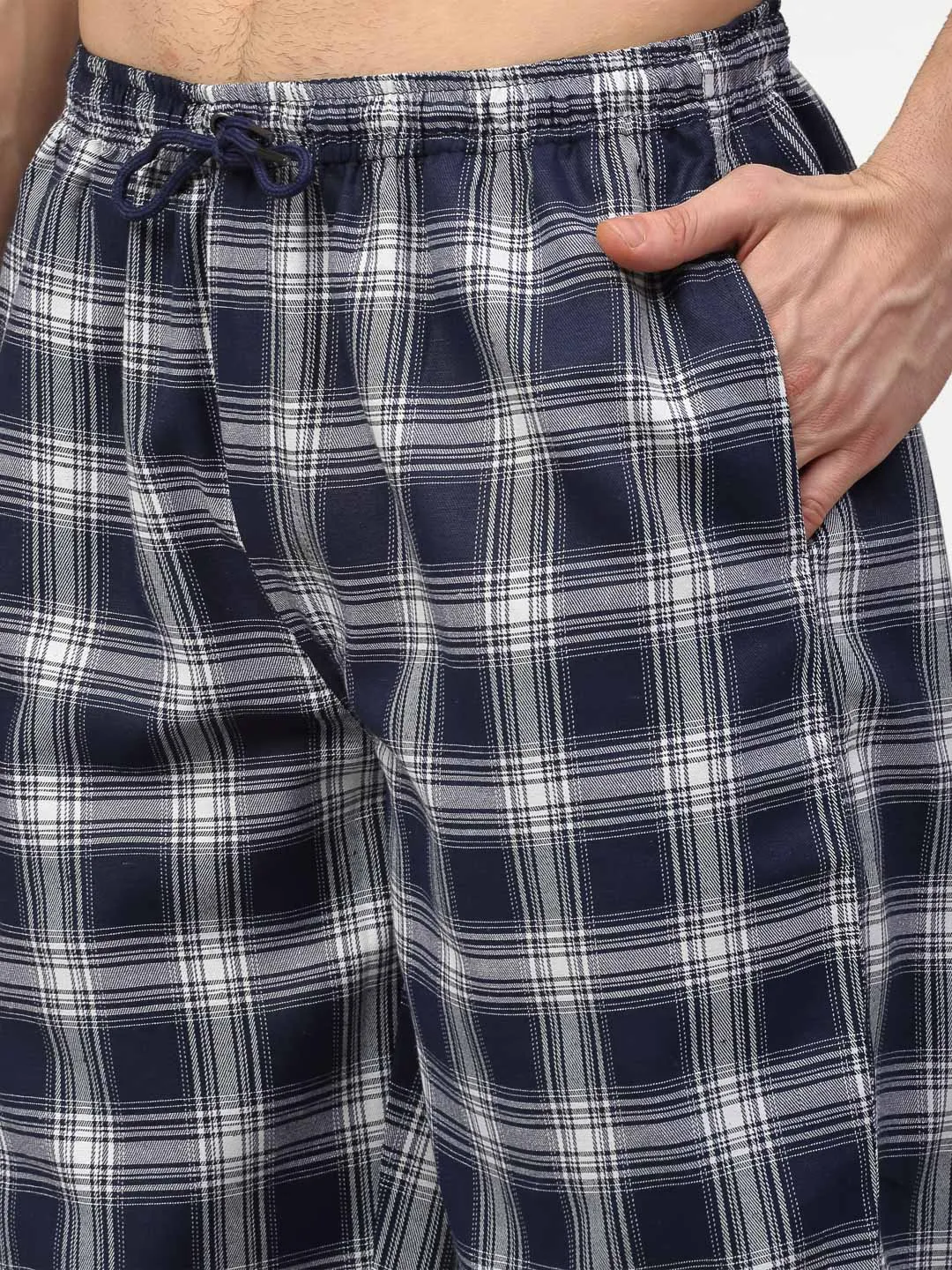 Men's Navy Blue Cotton Checked Track Pants ( JOG 016Navy ) - Jainish