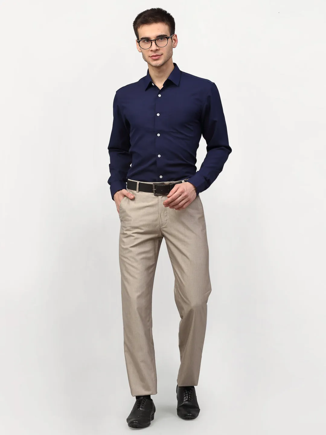 Men's Navy Blue Solid Formal Shirts ( SF 777Navy ) - Jainish