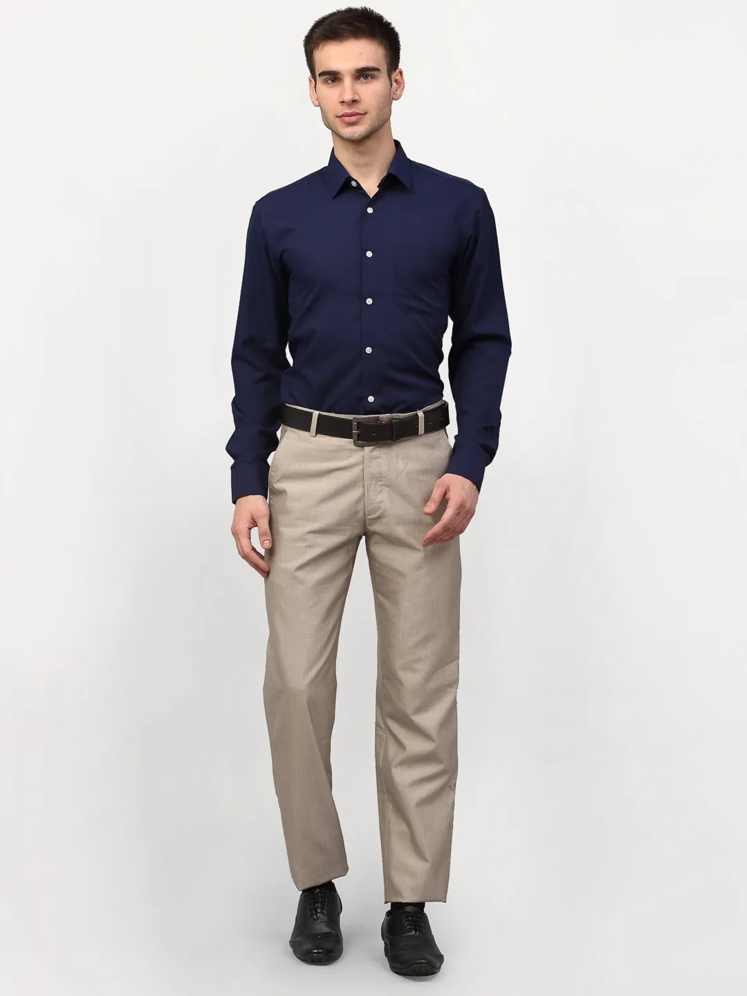 Men's Navy Blue Solid Formal Shirts ( SF 777Navy ) - Jainish