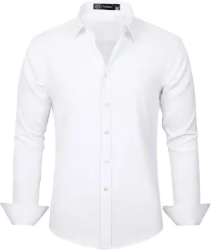 Mens Non Iron Button Down Shirt Long Sleeve Classic Fit White Wrinkle Free Basic Business Casual Shirts