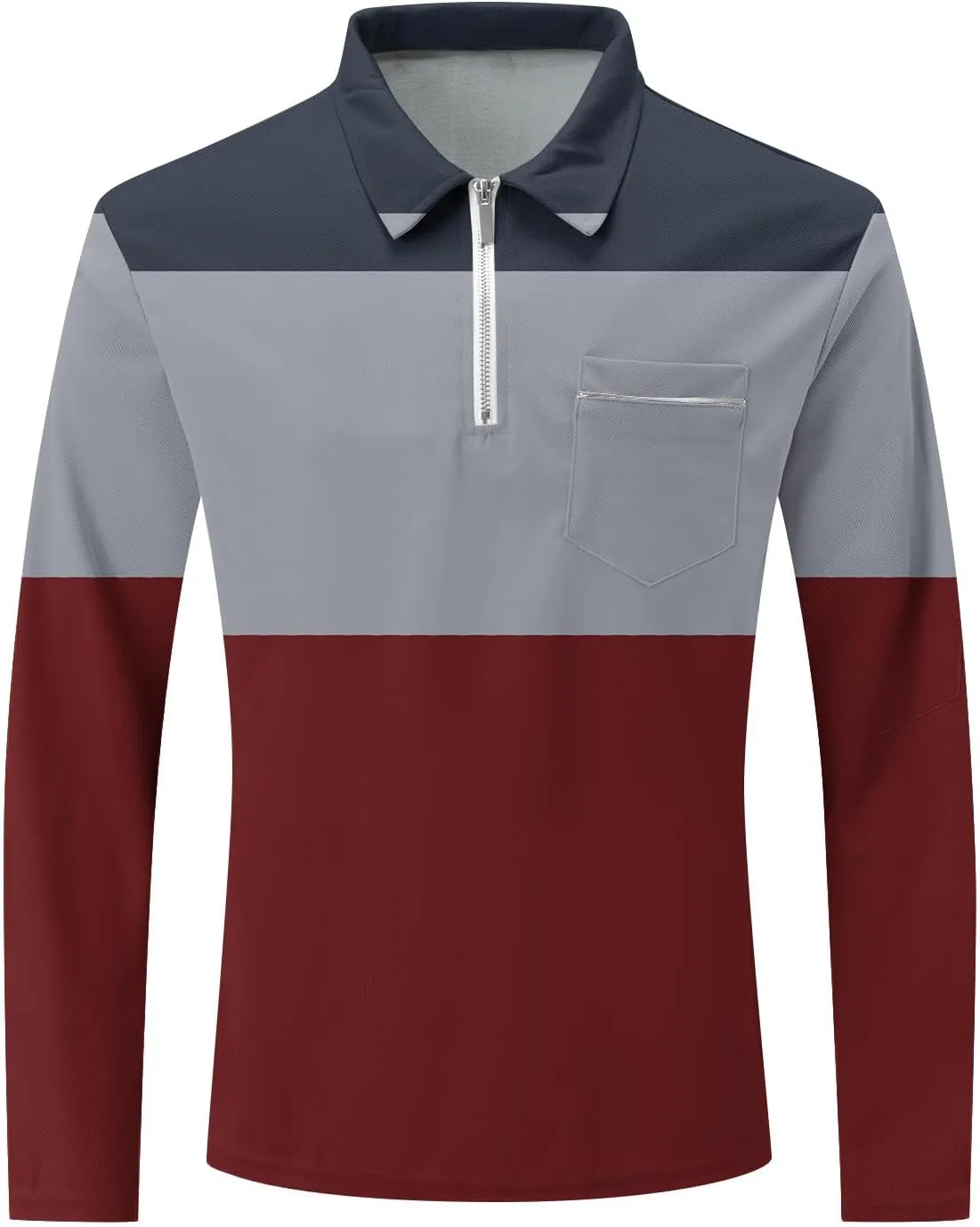 Men's Polo Shirts with Pocket Long Sleeve Casual Collar Pullover Slim Fit Zipper Polo Shirts Business Dress Shirts