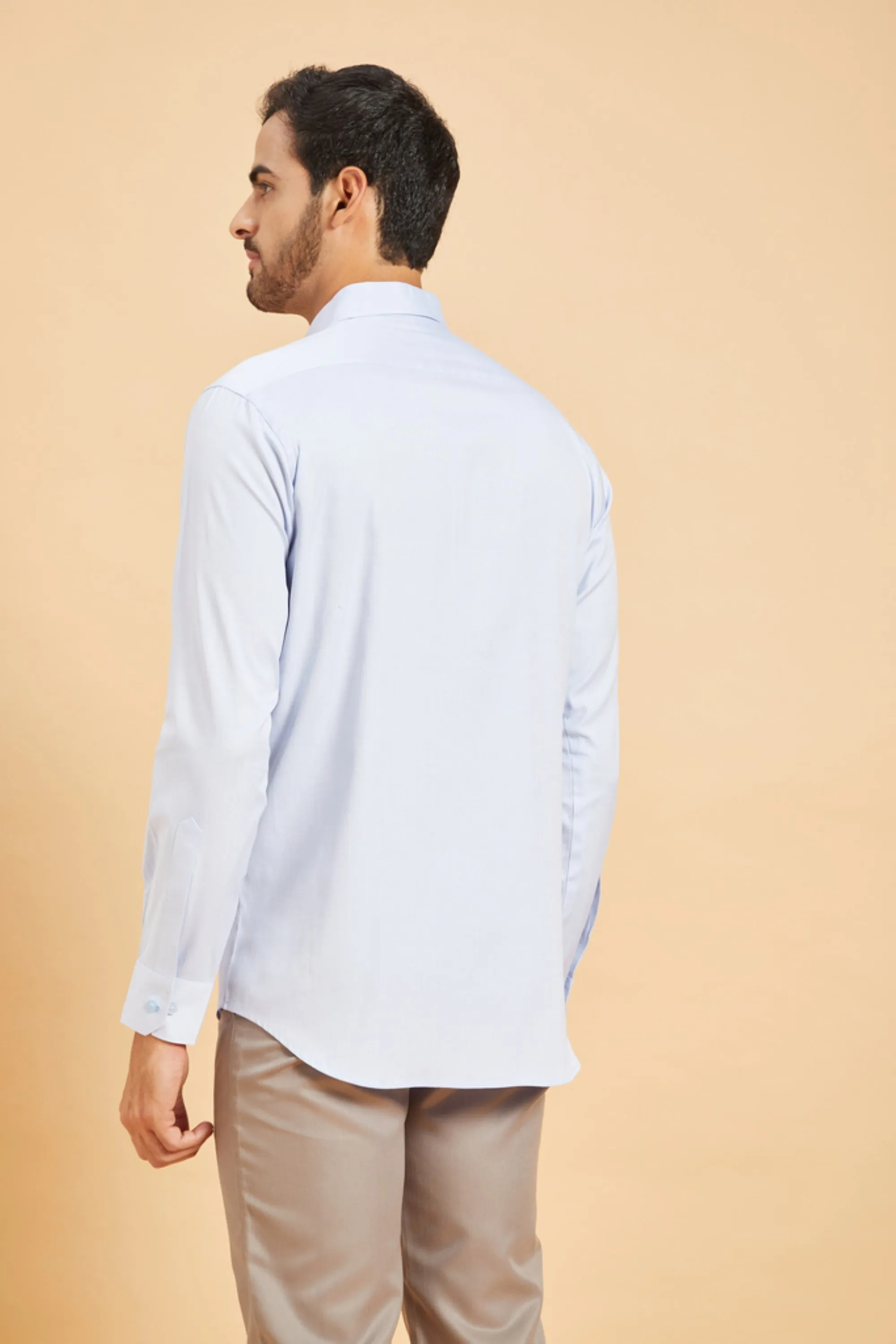 Men's Sky Blue Color Skii Collar Shirt Full Sleeves Casual Shirt - Hilo Design