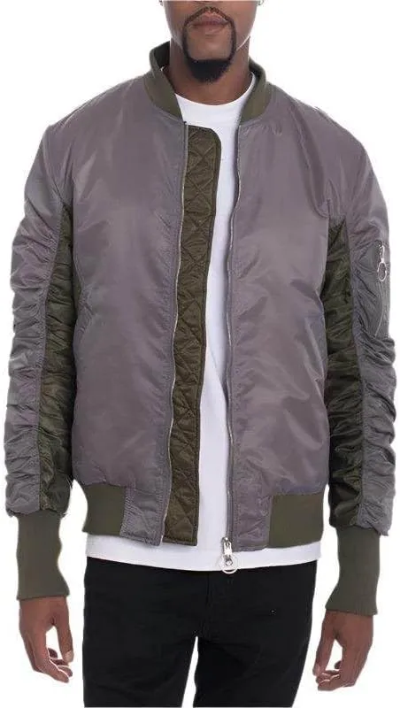 Mens Two-Tone Color Block Bomber Jackets 3 Color Options GREY / 2XL