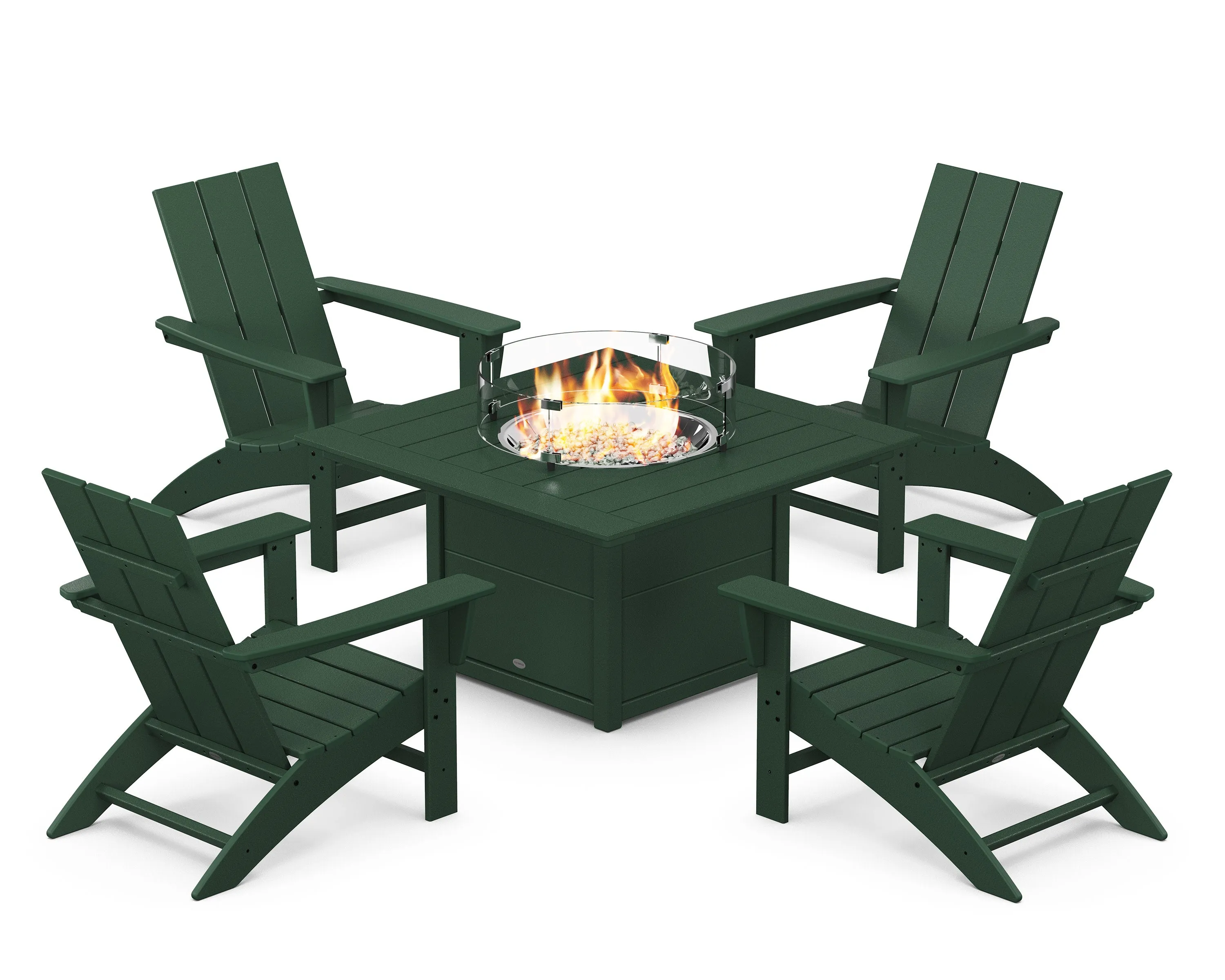 Modern 5-Piece Adirondack Chair Conversation Set with Fire Pit Table
