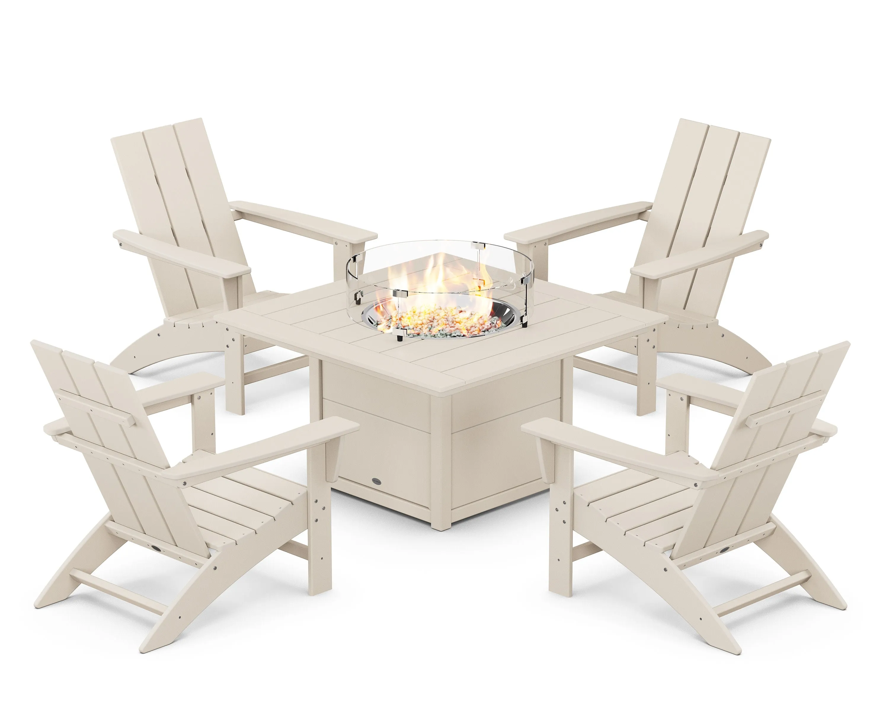 Modern 5-Piece Adirondack Chair Conversation Set with Fire Pit Table