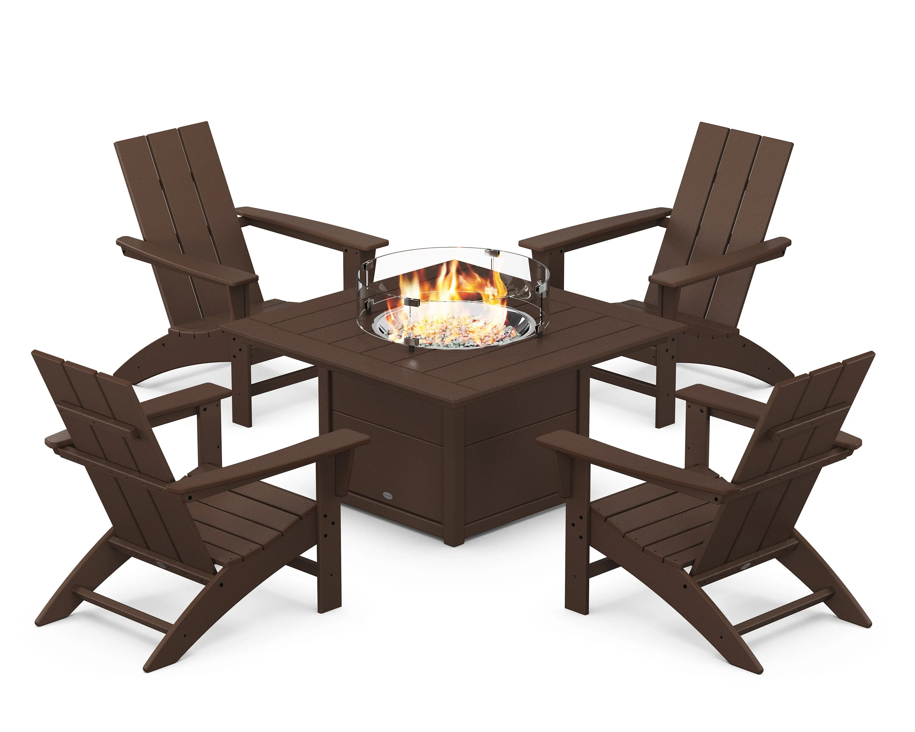 Modern 5-Piece Adirondack Chair Conversation Set with Fire Pit Table