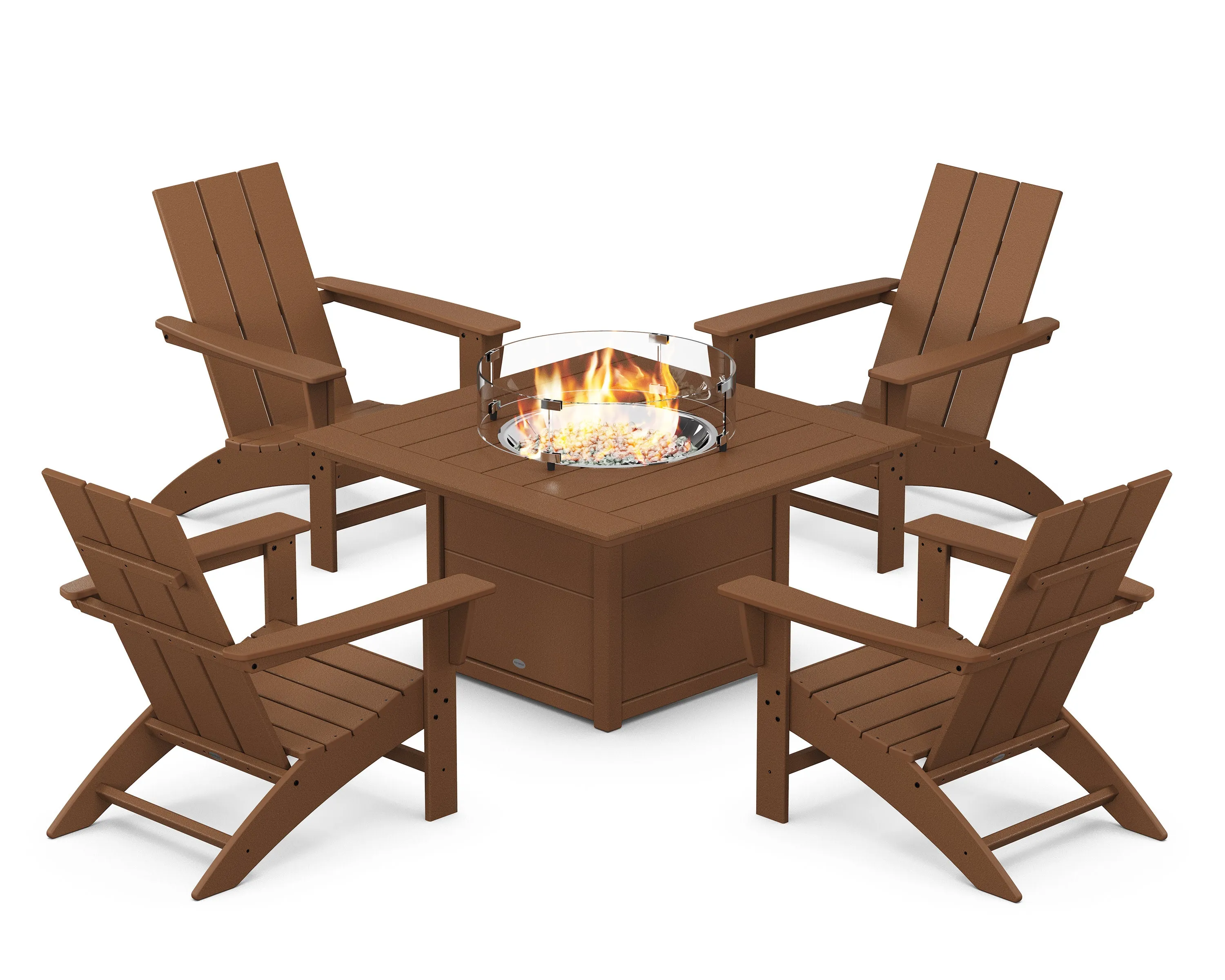 Modern 5-Piece Adirondack Chair Conversation Set with Fire Pit Table