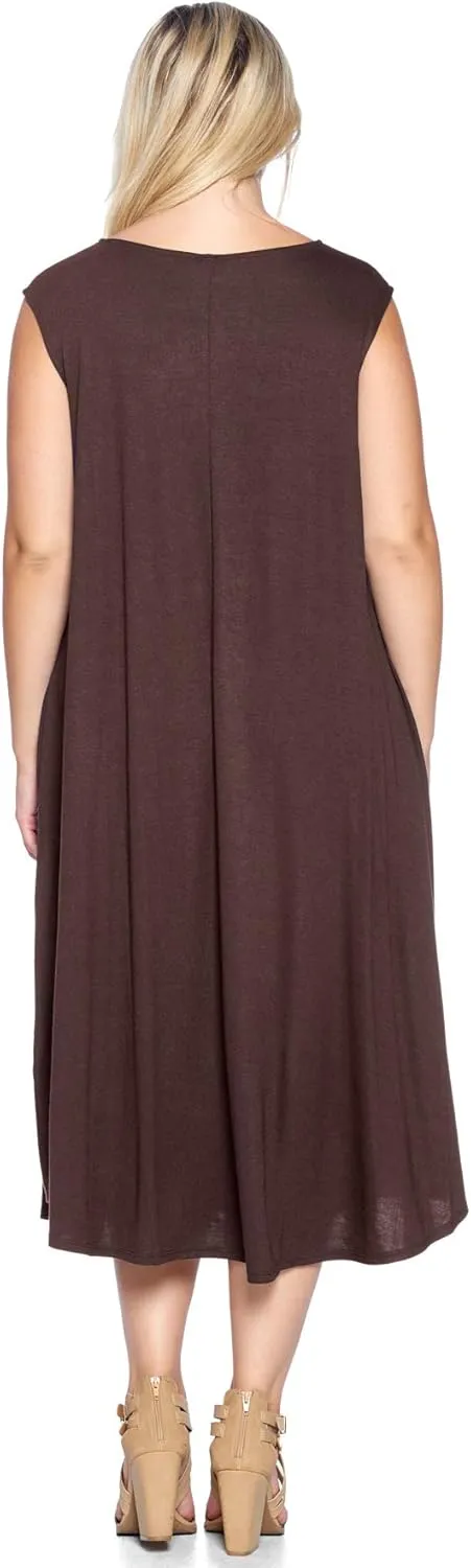 Modern Kiwi Women's Plus Size Basic Sleeveless Loose Fit Pocket Midi Maxi Dress (1X-4X)