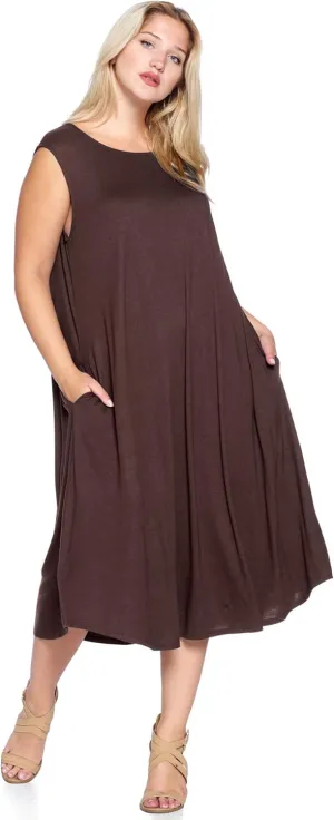 Modern Kiwi Women's Plus Size Basic Sleeveless Loose Fit Pocket Midi Maxi Dress (1X-4X)