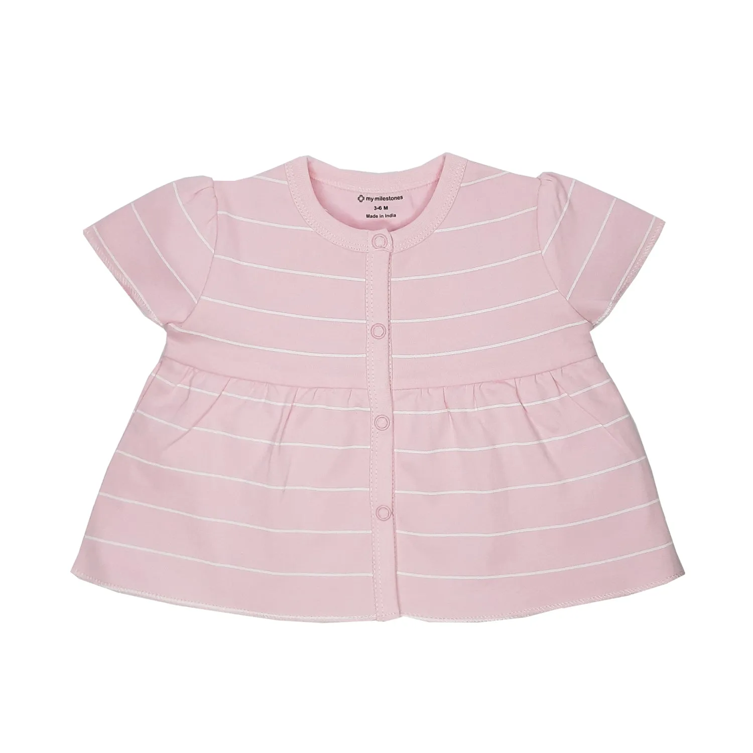 My Milestones T-shirt Half Sleeves Pink Striped / Grey Striped - 2 Pc Pack
