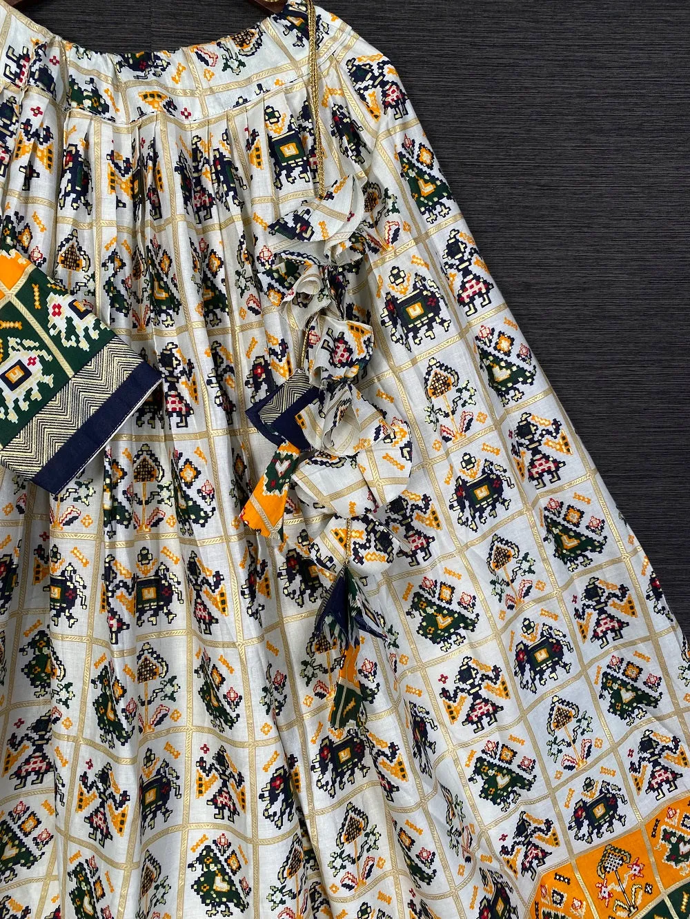 Navy Blue Color Foil And Printed Pure Cotton Lehenga Choli With Bandhej Silk Dupatta