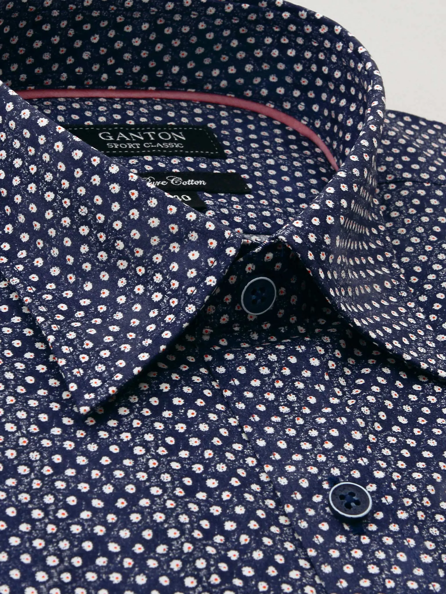 Navy White Print Classic Fit Alton Pure Cotton Shirt
