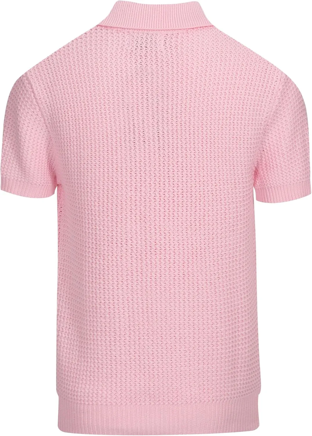 OXKNIT Men's Casual Knitted Polo Shirt Pink V Neck Texture Shirt Short Sleeve Summer Shirt