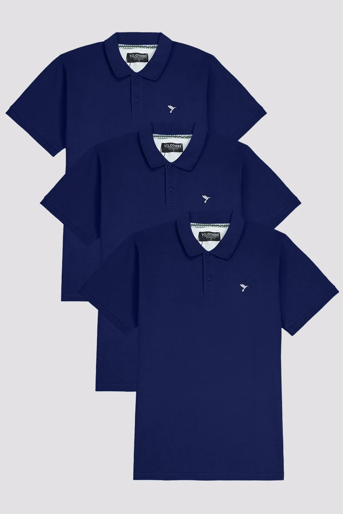 Pack of 3 Navy Blue Embroidered Polo Shirt (Plus Size) - A23 - MP0401P