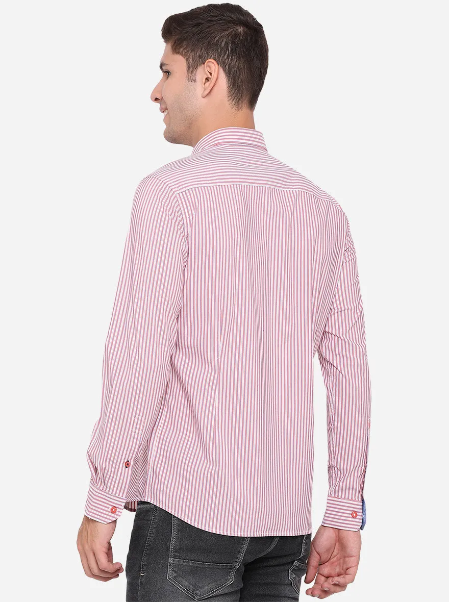 Pink Striped Slim Fit Casual Shirt | Greenfibre