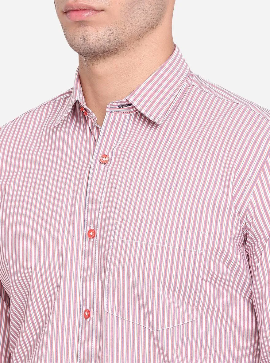 Pink Striped Slim Fit Casual Shirt | Greenfibre