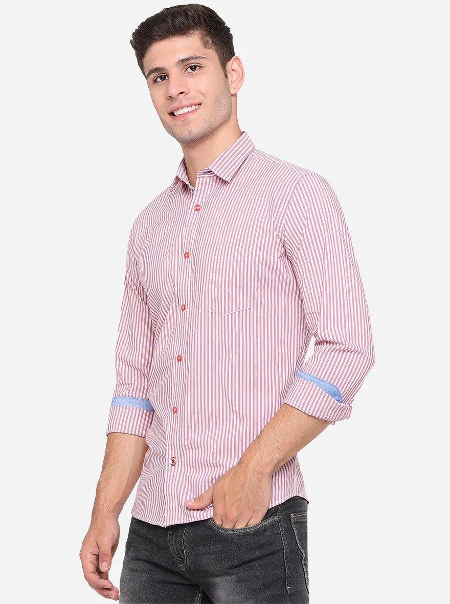 Pink Striped Slim Fit Casual Shirt | Greenfibre
